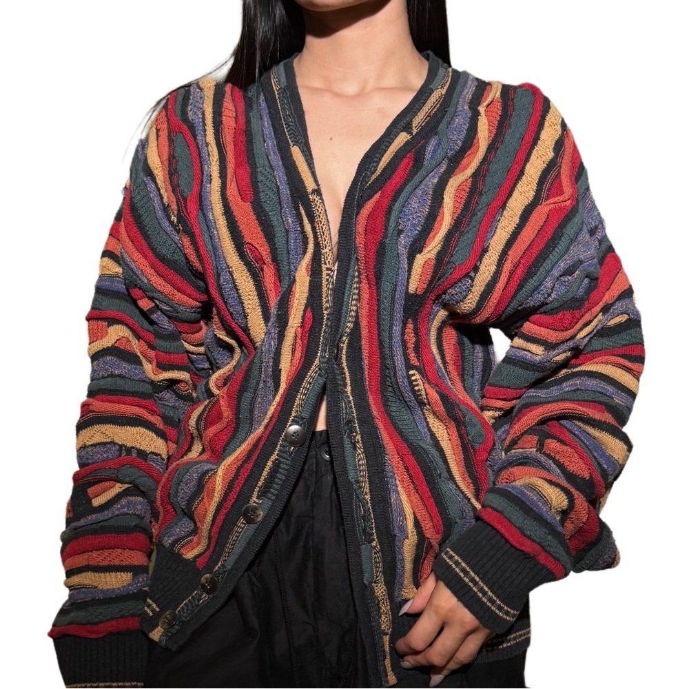 J. Ferrar Men's Large Vintage Striped Cardigan Sweater